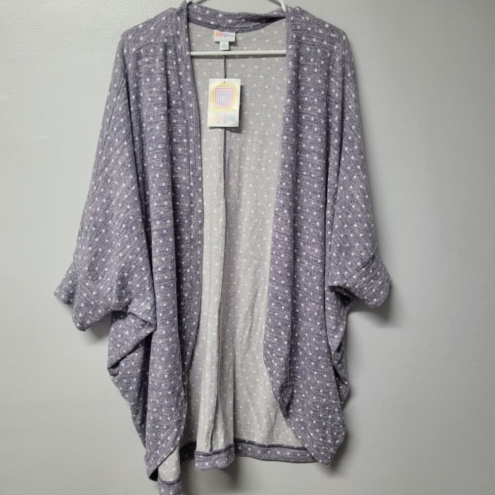 Lularoe Tracy Cardigan Sweater Soft Purple Gray Polka Dots Womens XL Tags